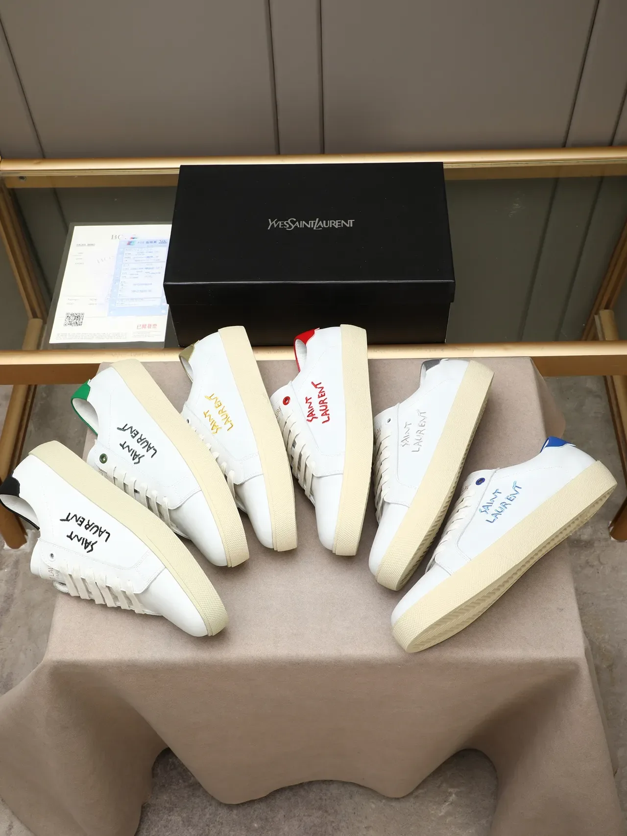Saint Laurent White Black Leather Upper Embroidered Logo Lifestyle Sneakers 2