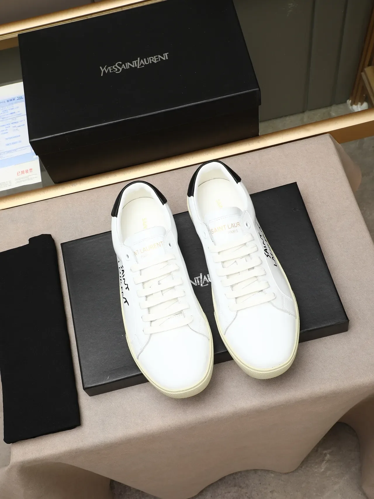 Saint Laurent White Black Leather Upper Embroidered Logo Lifestyle Sneakers 3