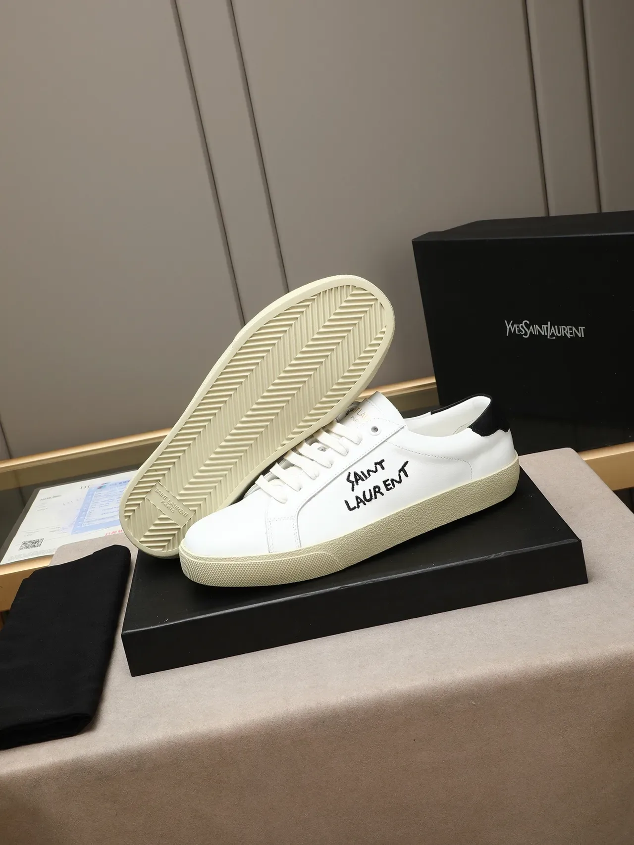Saint Laurent White Black Leather Upper Embroidered Logo Lifestyle Sneakers 5