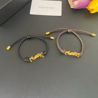 Saint Laurent YSL Monogram 黑色 棕色 interlocking 魅力 可调节 绳 结构 手链
