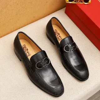 Salvatore Ferragamo Gancini Black Leather Gancini Buckle Loafers