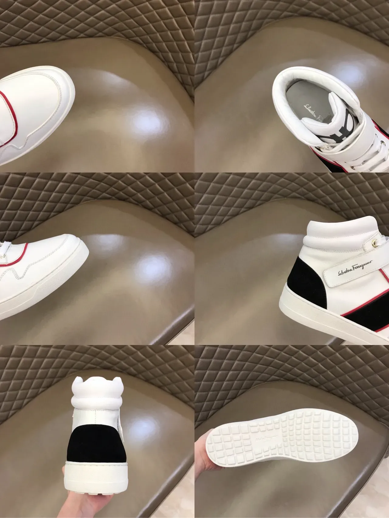 Salvatore Ferragamo Gancini White Red High-Top Ankle Strap Lifestyle Sneakers 2