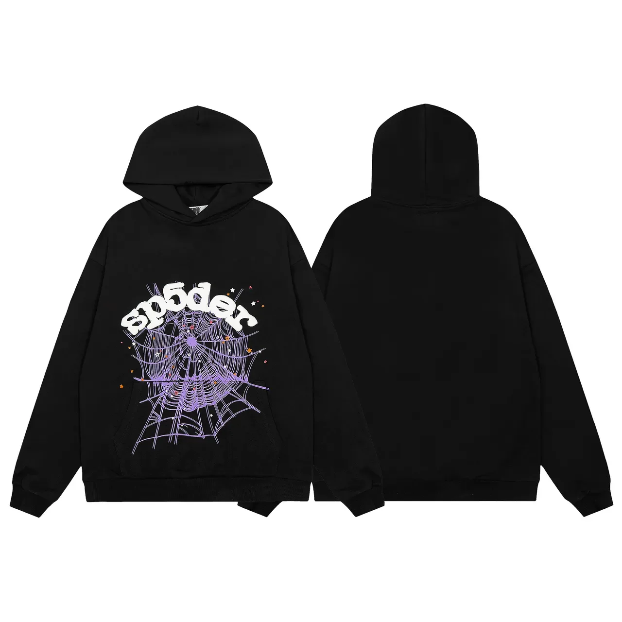 Sp5der Preto Roxo Oversized Fit Estampa Gráfica Frontal Hoodie 2