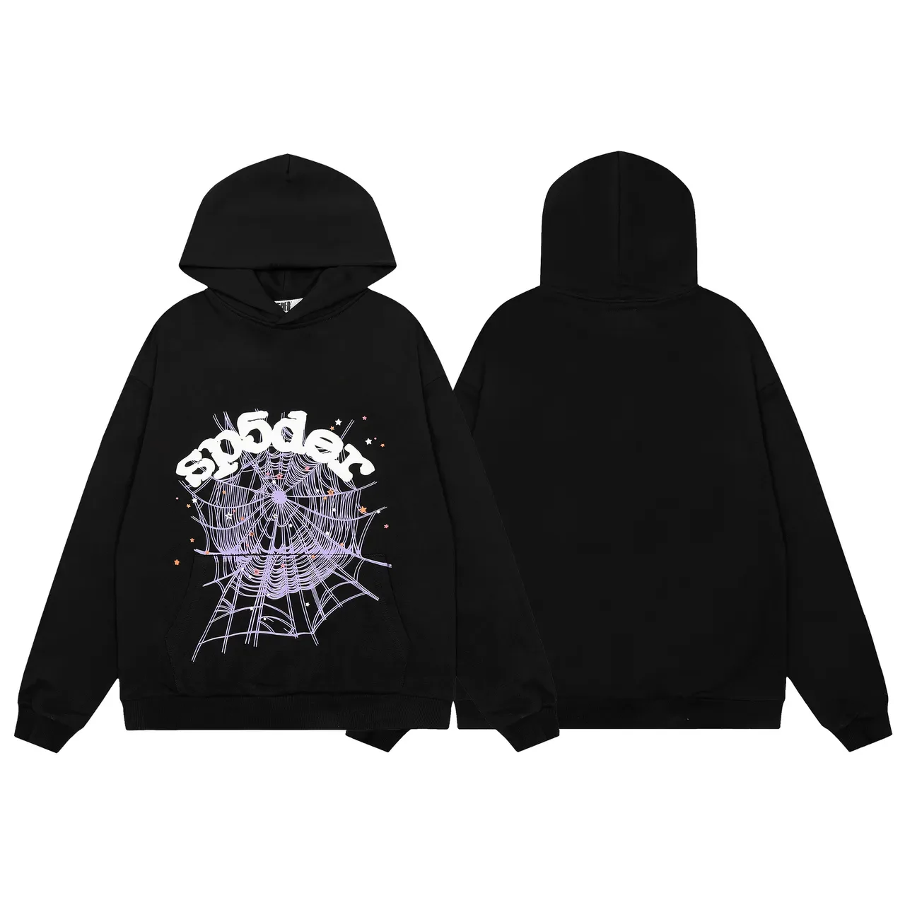 Sp5der Preto Roxo Oversized Fit Estampa Gráfica Frontal Hoodie 4