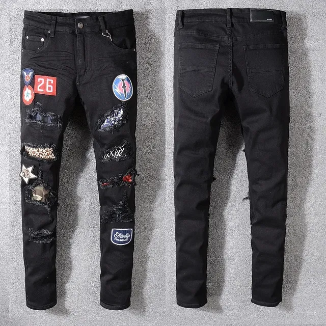 Stussy Black Multicolor Distressed Patchwork Jeans 1