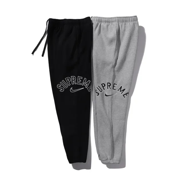 Supreme Arched Logo Gray Black Crewneck Sweatshirt Elastic-Cuff Joggers Tracksuit 2