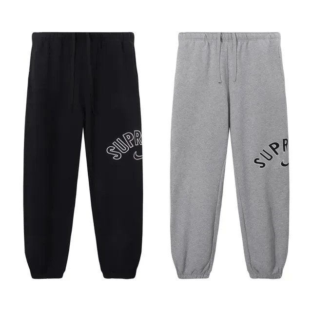 Supreme Arched Logo Gray Black Crewneck Sweatshirt Elastic-Cuff Joggers Tracksuit 3