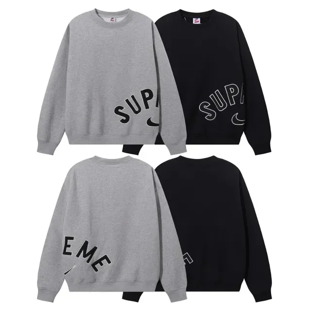 Supreme Arched Logo Gray Black Crewneck Sweatshirt Elastic-Cuff Joggers Tracksuit 4