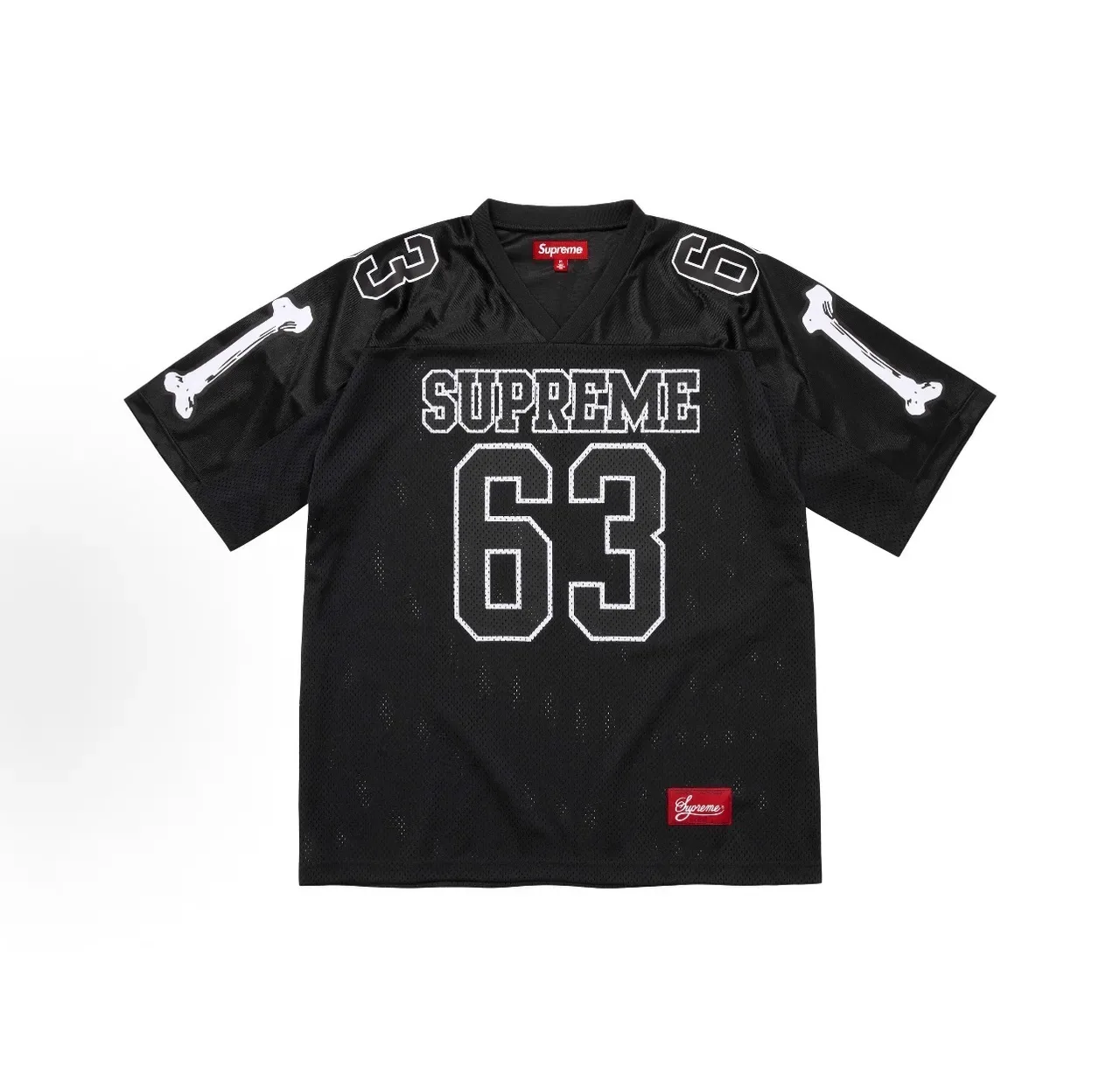 Supreme Football White Black Mesh Construction Stitched-Outline Lettering Jersey 3