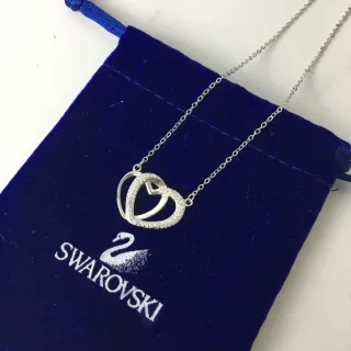 Swarovski Double Heart Pavé Crystal Silver Necklace