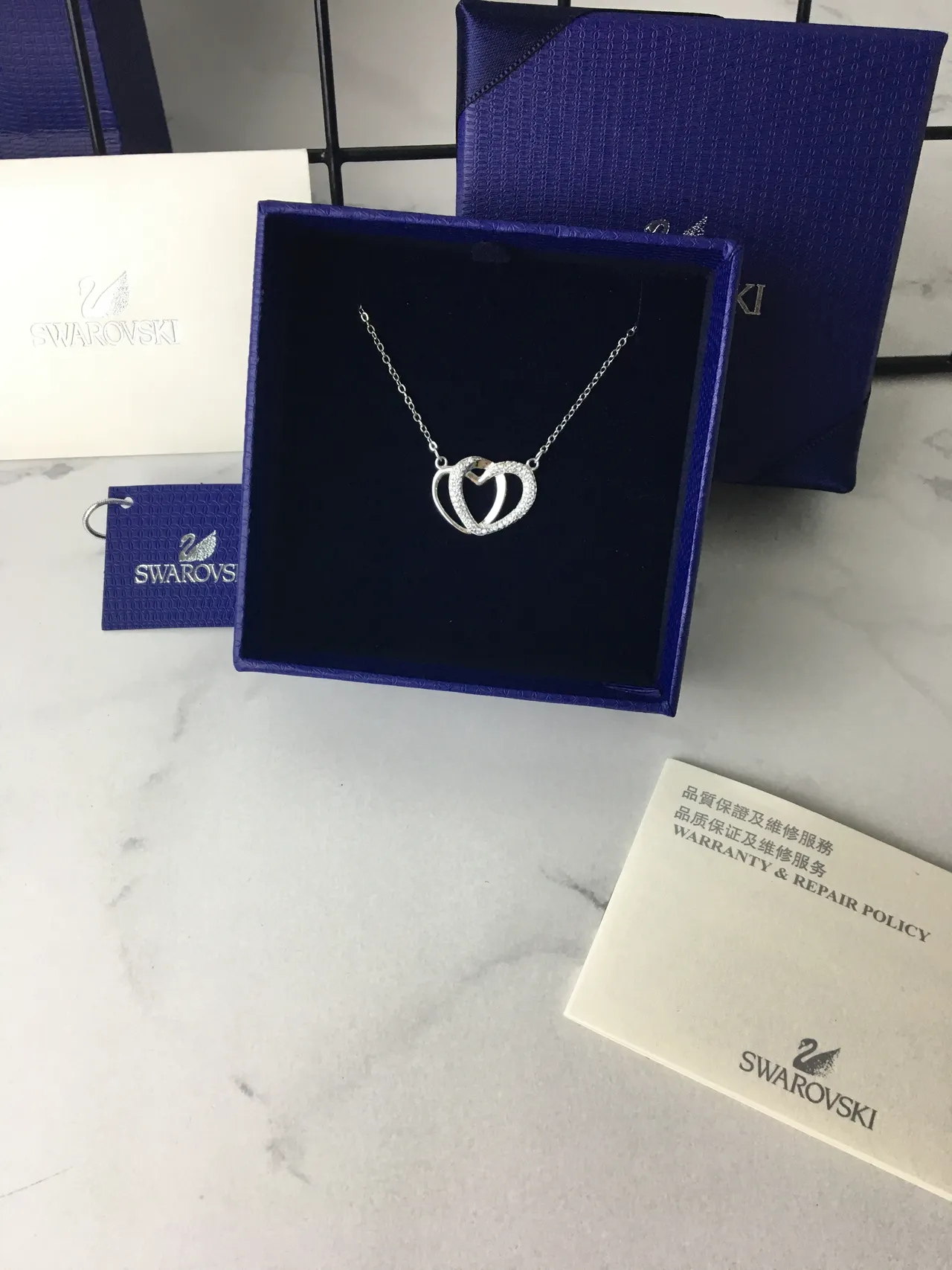 Swarovski Double Heart Pavé Crystal Silver Necklace 2