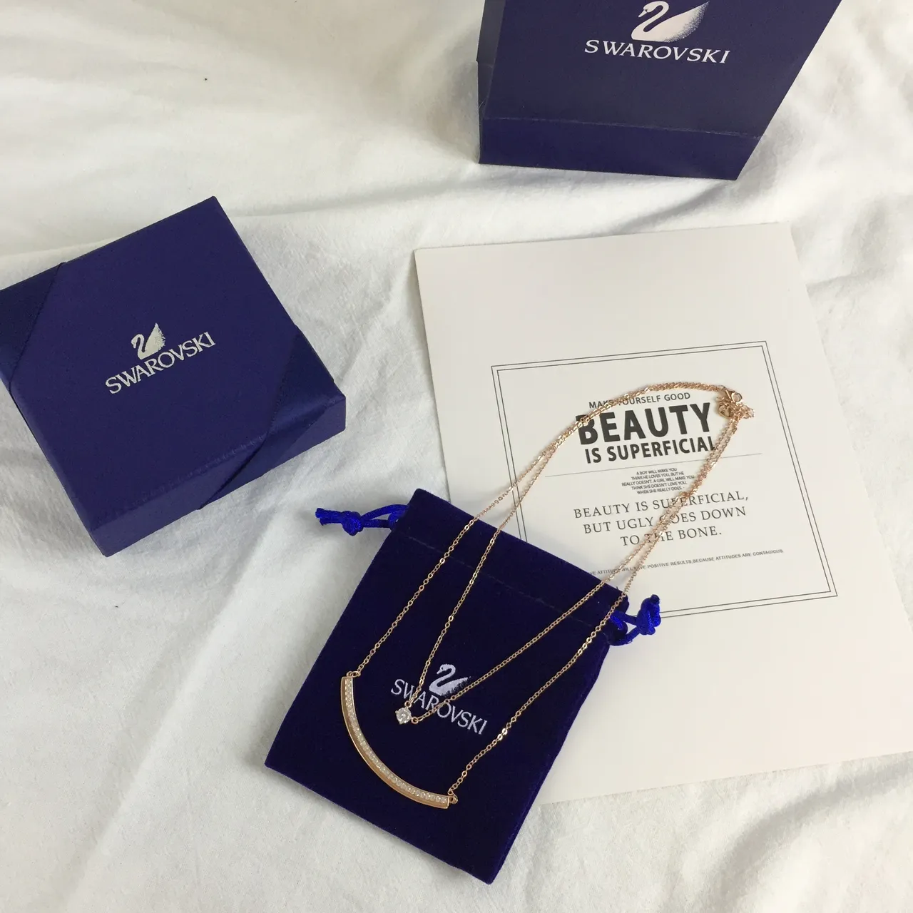 Swarovski Rose Gold-Tone Pavé Crystal Bar and Solitaire Pendant Necklaces 4