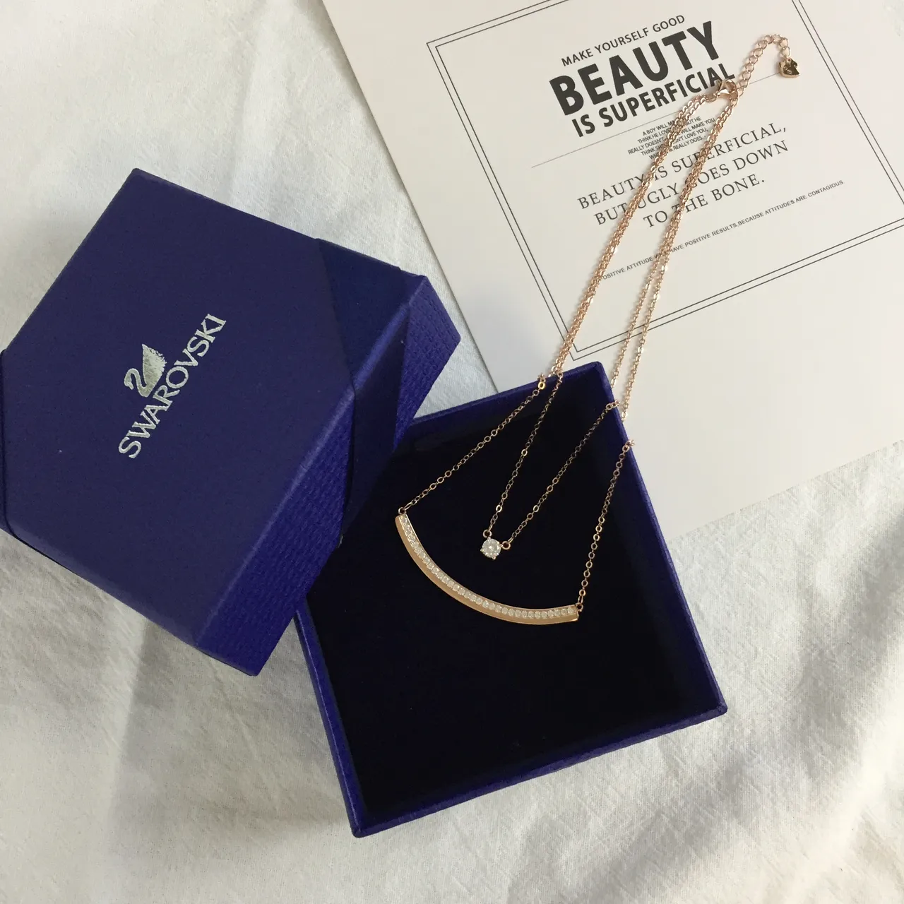 Swarovski Rose Gold-Tone Pavé Crystal Bar and Solitaire Pendant Necklaces 5