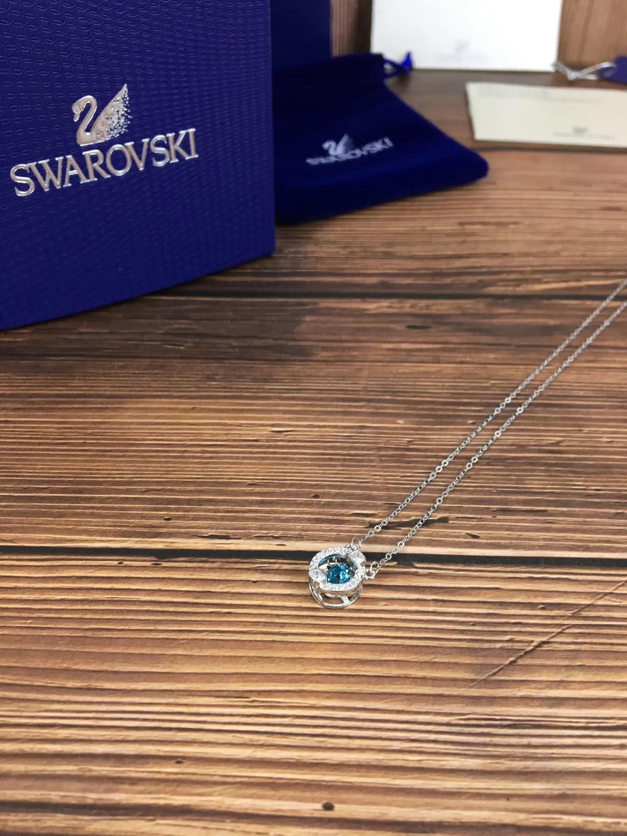 Swarovski Round Blue Crystal Halo Pendant Necklace 2