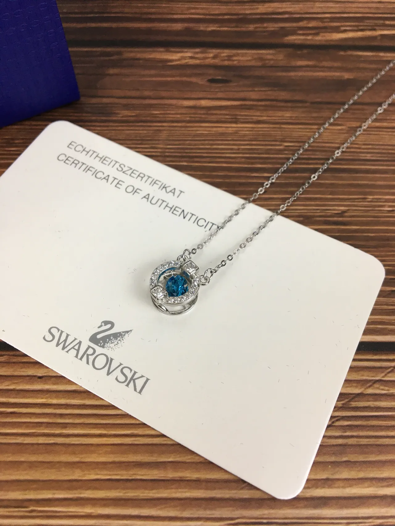 Swarovski Round Blue Crystal Halo Pendant Necklace 5