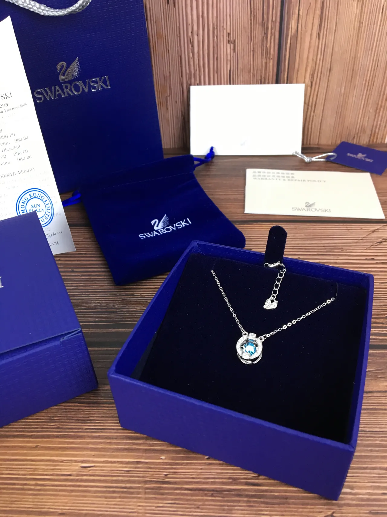 Swarovski Round Blue Crystal Halo Pendant Necklace 6