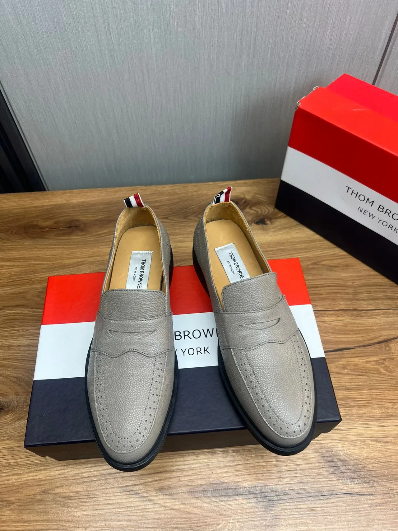 Thom Browne Gray Black Pebbled Leather Penny Strap Loafer 2