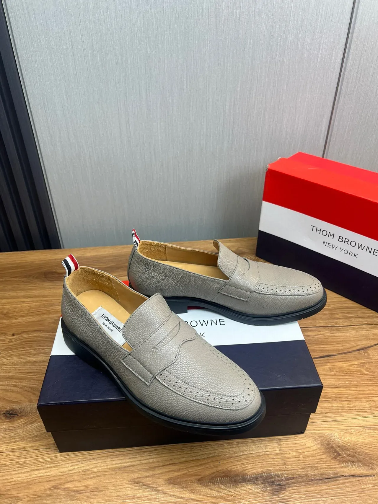 Thom Browne Gray Black Pebbled Leather Penny Strap Loafer 3
