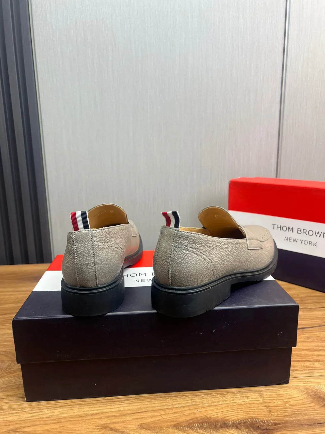Thom Browne Gray Black Pebbled Leather Penny Strap Loafer 4