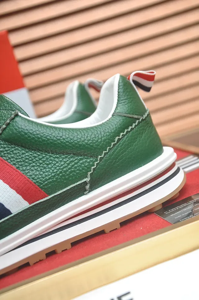 Thom Browne Green White Pebbled Leather Upper Signature Stripe Lifestyle Sneakers 2