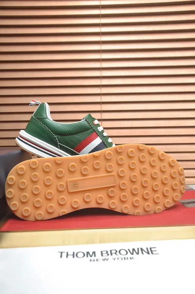 Thom Browne Green White Pebbled Leather Upper Signature Stripe Lifestyle Sneakers 3