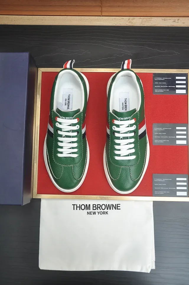 Thom Browne Green White Pebbled Leather Upper Signature Stripe Lifestyle Sneakers 5