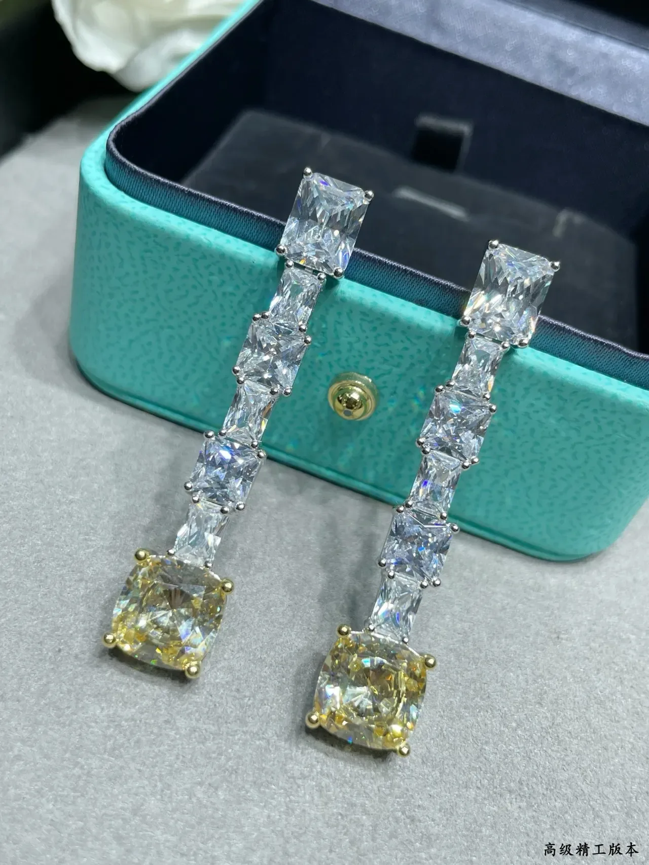 Tiffany & Co. Blue Gold Linear Cascade Cushion-Cut Terminal Stone Earrings 6
