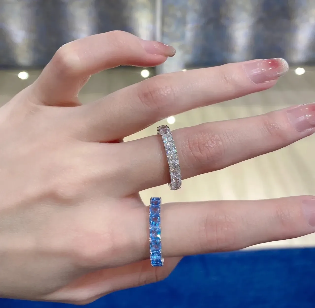 Tiffany & Co. Eternity Ring Navy Silver Band Shared-Prong Setting Ring 2
