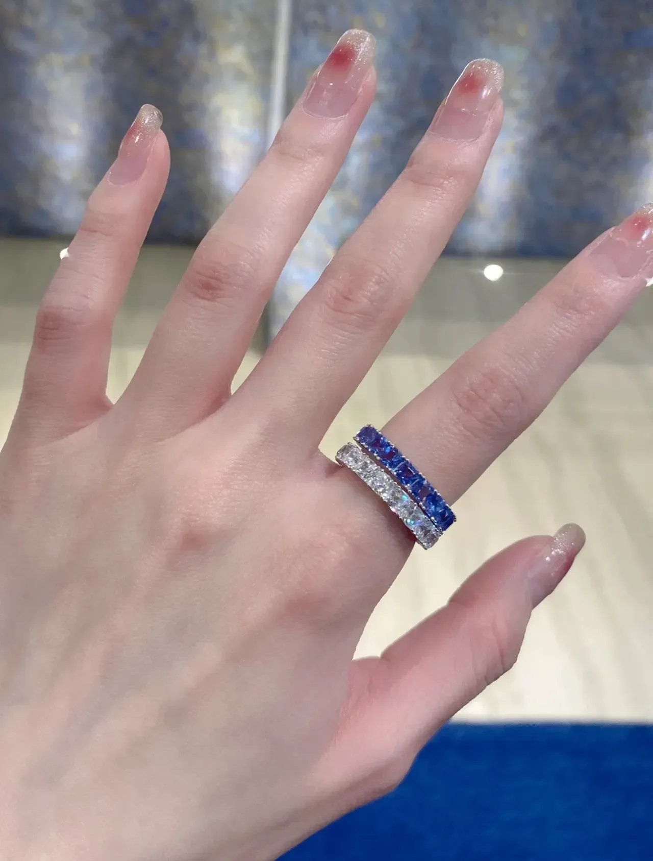 Tiffany & Co. Eternity Ring Navy Silver Band Shared-Prong Setting Ring 4