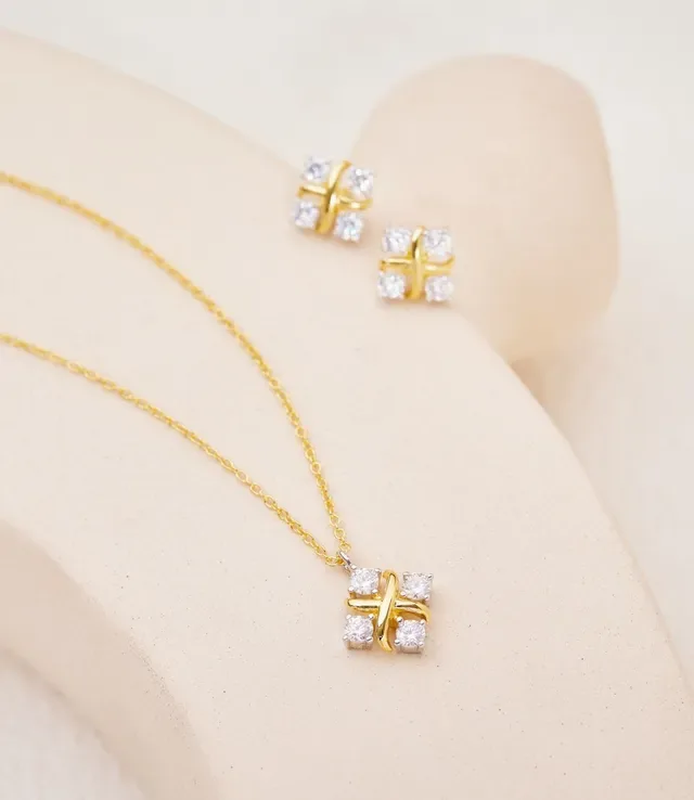 Tiffany & Co. Boucles d'oreilles Or Blanc Motif en X Quatre Pierres Rondes 7