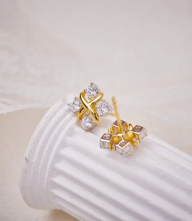 Tiffany & Co. Boucles d'oreilles Or Blanc Motif en X Quatre Pierres Rondes 8
