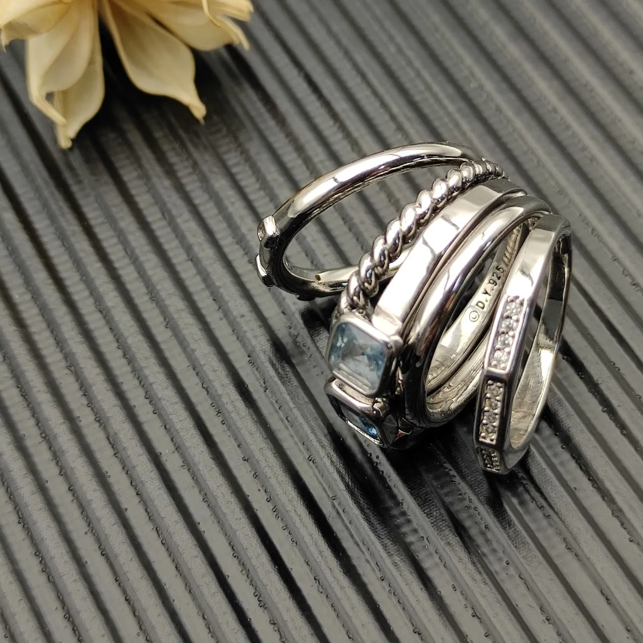 Tiffany & Co. HardWear Anillo de capas de aquamarina y diamante 6