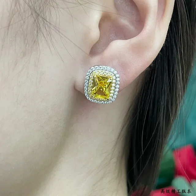 Tiffany & Co. Brincos de arete com corte quadrado de gema amarela duplo halo 9
