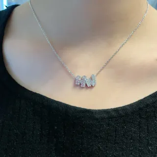 Tiffany & Co. T Collection Silver Pink Pavé-Set Initial Pendant Mixed White And Gemstones Necklace