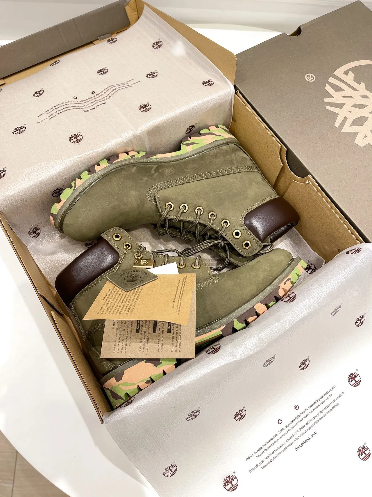 Timberland Army Green Brown Olive Nubuck Upper Padded Leather Collar Work Boots 5