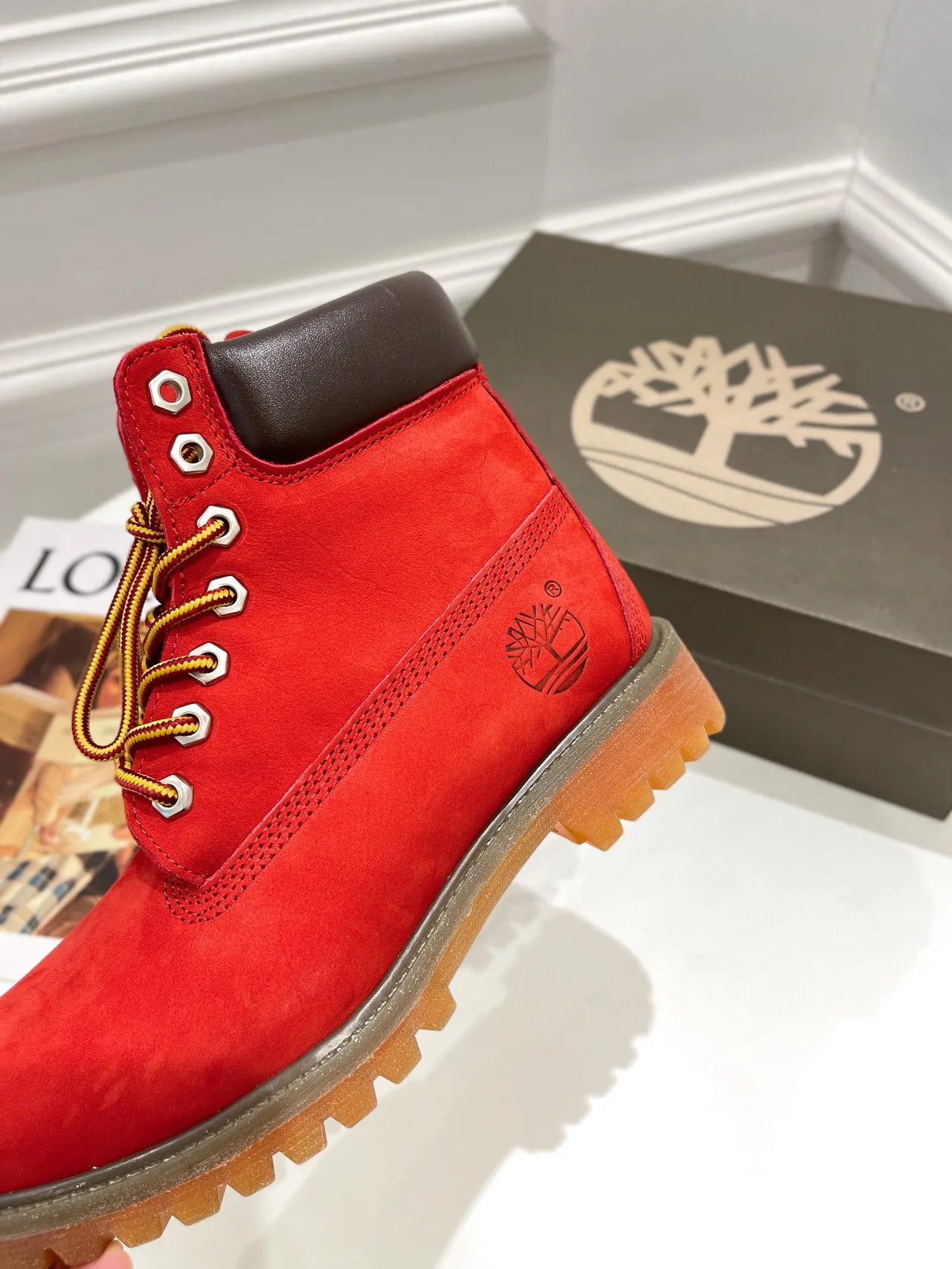 Timberland Premium 6-Inch 红色麂皮工作靴 4