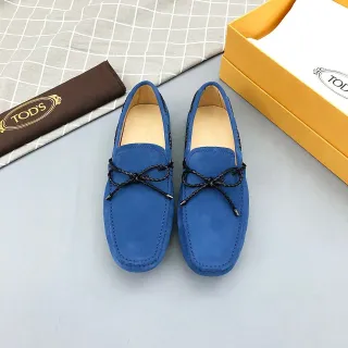 Tod's Blue Black Suede Upper Braided Rope Bow Loafer