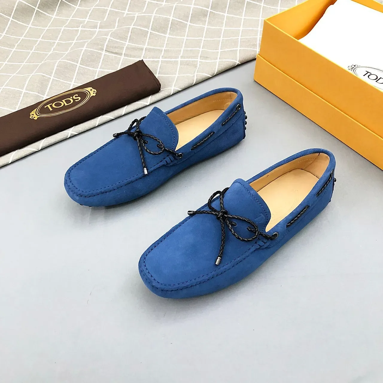 Tod's Blue Black Suede Upper Braided Rope Bow Loafer 2