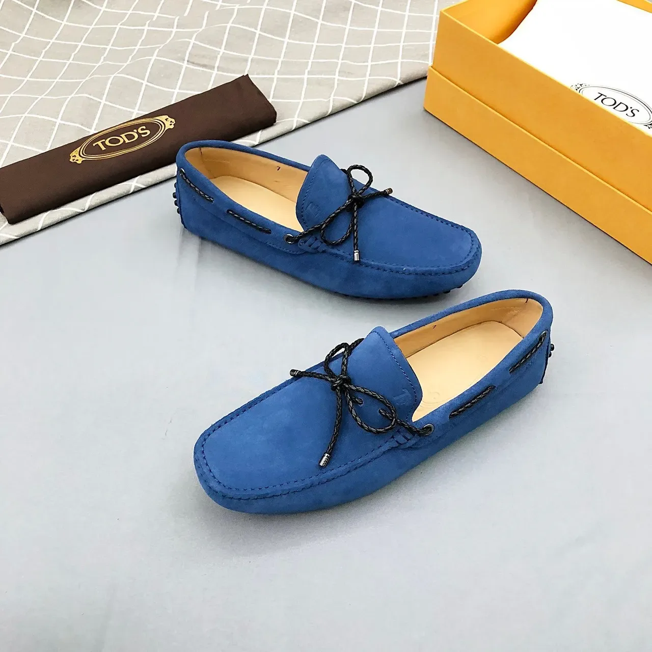 Tod's Blue Black Suede Upper Braided Rope Bow Loafer 3