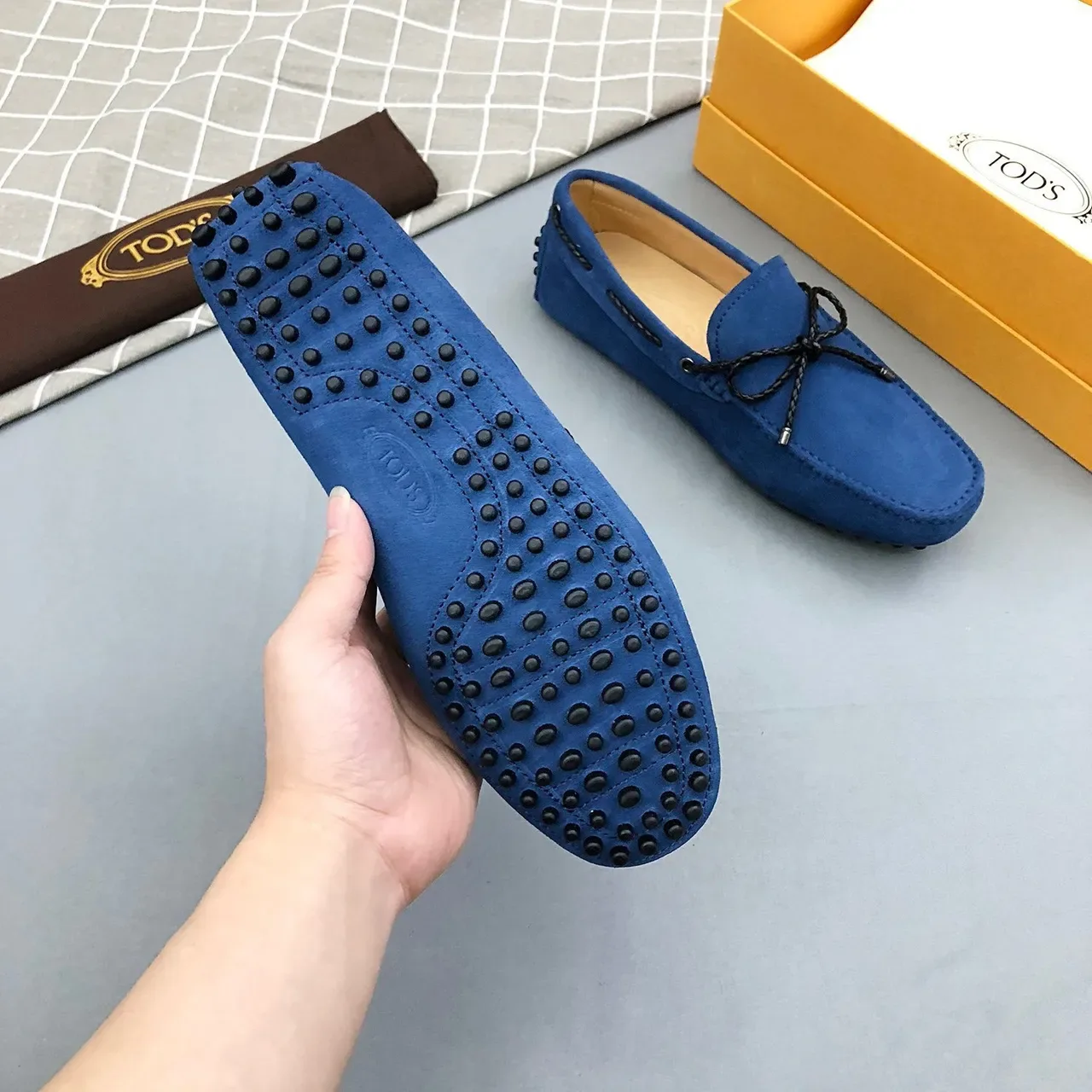 Tod's Blue Black Suede Upper Braided Rope Bow Loafer 8