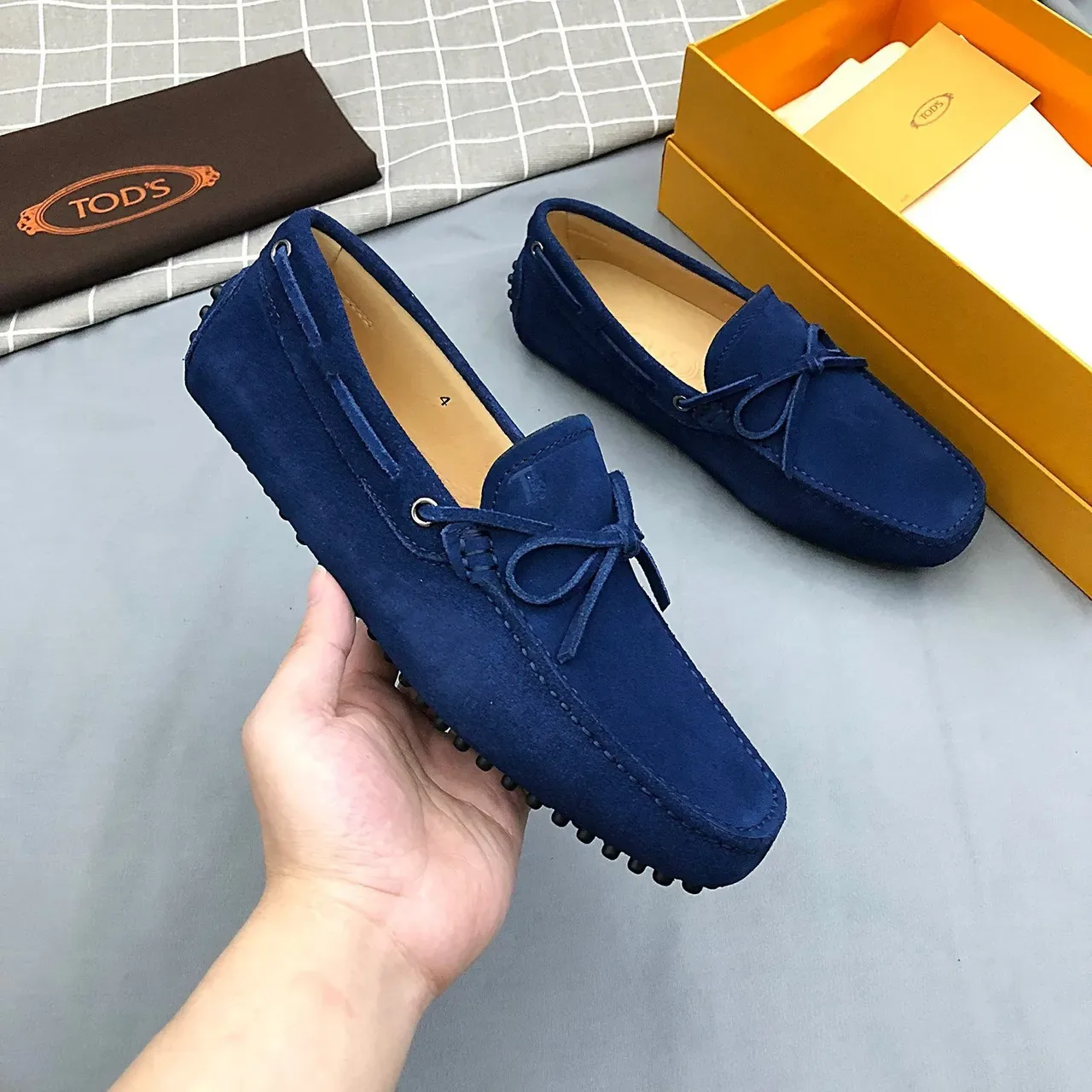 Tod's Blue Suede Bow Loafers 8