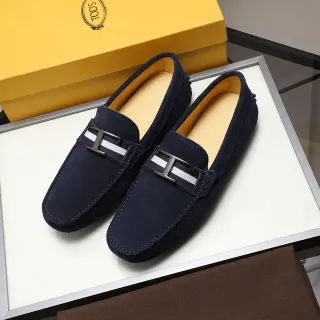 Tod's Double T Loafer Navy White Suede Upper Metal Buckle Loafer