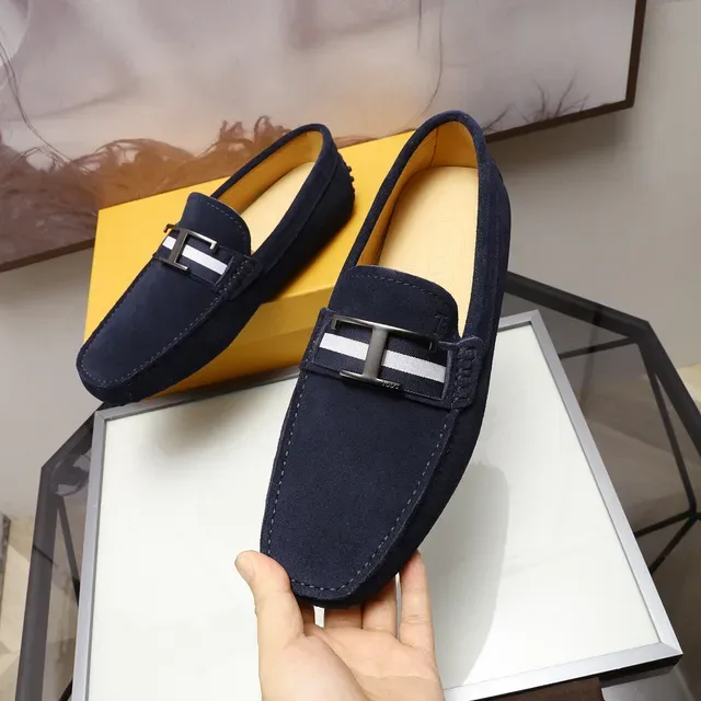 Tod's Double T Loafer Navy White Suede Upper Metal Buckle Loafer 3