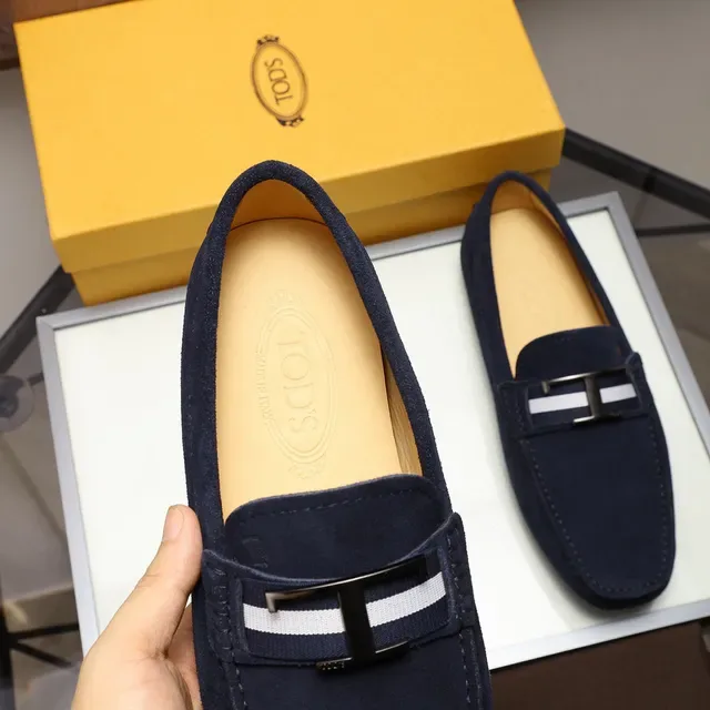 Tod's Double T Loafer Navy White Suede Upper Metal Buckle Loafer 4