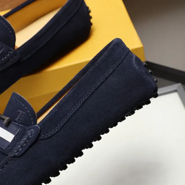 Tod's Double T Loafer Navy White Suede Upper Metal Buckle Loafer 5