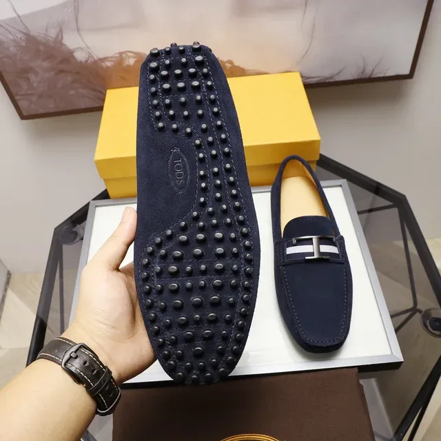 Tod's Double T Loafer Navy White Suede Upper Metal Buckle Loafer 6