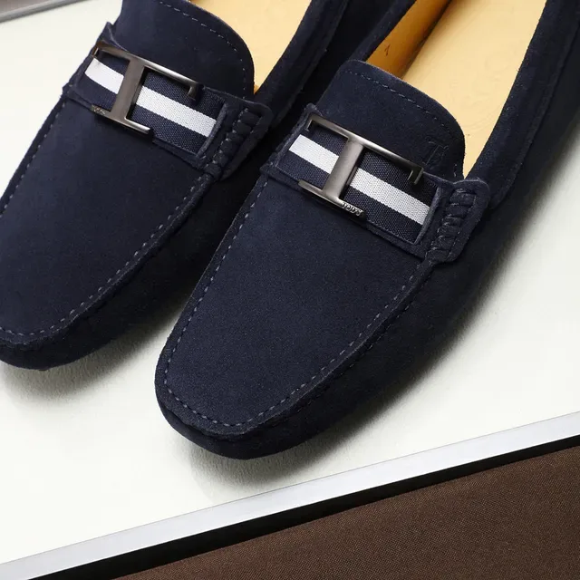 Tod's Double T Loafer Navy White Suede Upper Metal Buckle Loafer 7