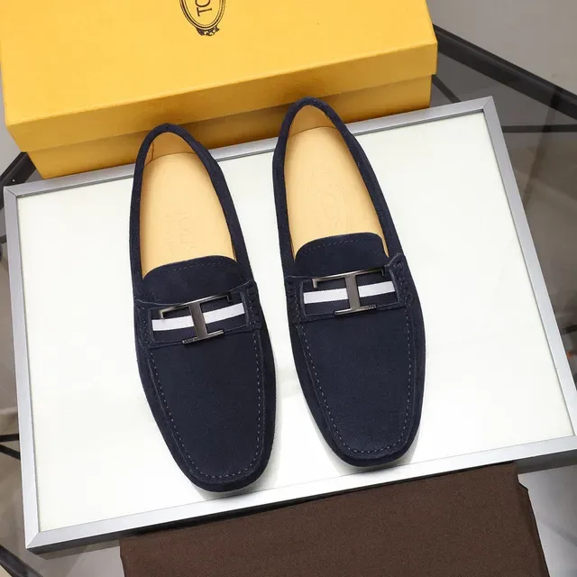 Tod's Double T Loafer Navy White Suede Upper Metal Buckle Loafer 9
