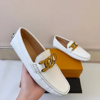 Tod's Double T Loafer White Pebbled Leather Loafers