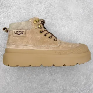 UGG Beige Suede Knit-Collar Chunky Platform Work Boot
